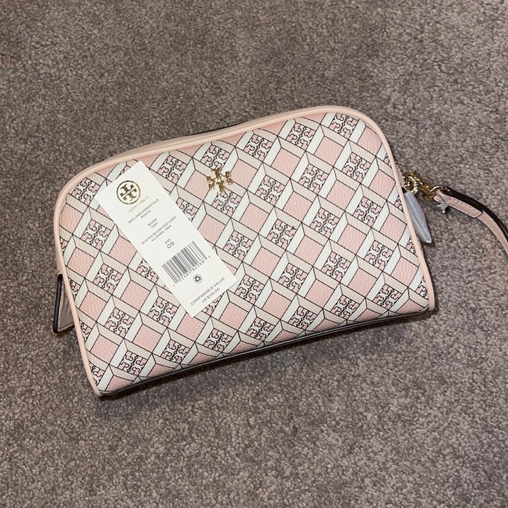 NEW Tory Burch Geo Logo Essentials Pouch Wristlet NWT $115 Color Geo Logo